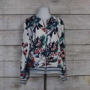 Zara Trafaluc Floral Print Varsity Jacket Small